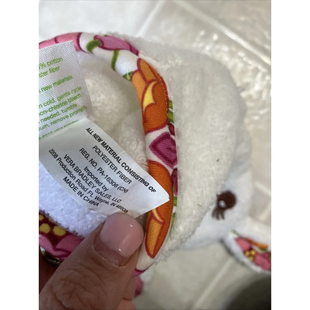 Vera Bradley Bath Mitt LILLI BELL Baby Girl Embroidered Rabbit Face White Pink
